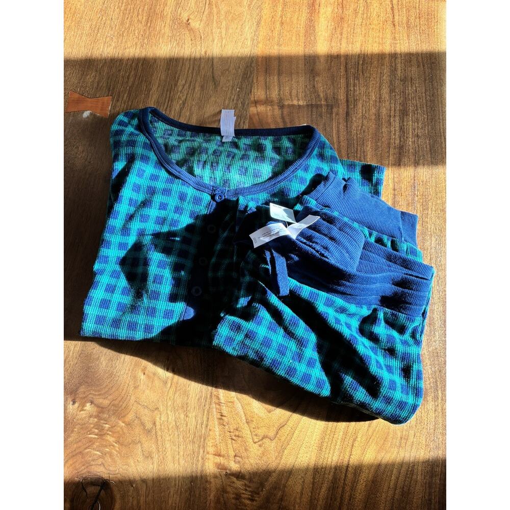 Auden New Green Plaid Thermal Pajama‎ Henley Top and Bottom Set Size XL